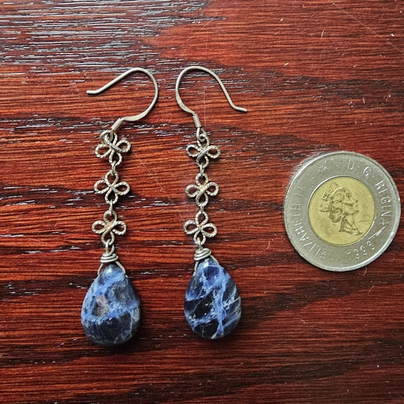 Gorgeous Handmade Blue Stone and Silver Drop Earrings - Picture 4 of 4